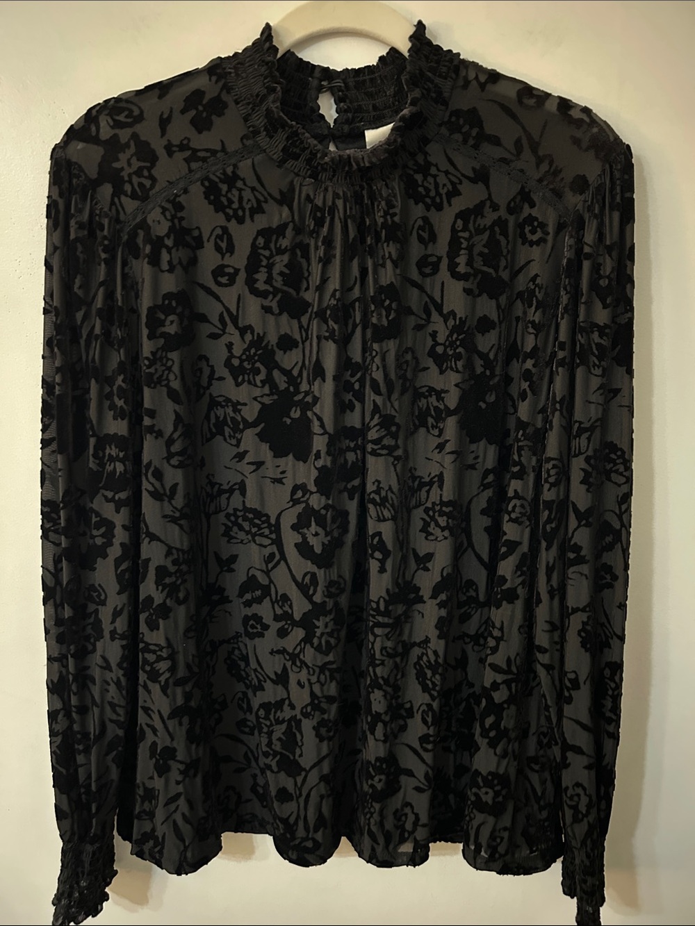 Knox Rose Velvet Burnout Floral Ruffled Long Sleeve Blouse Fairy Grunge Size XXL